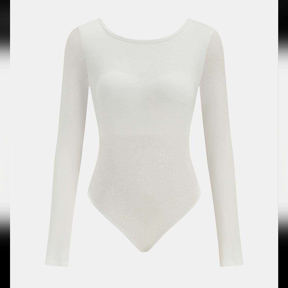 NWT, Commense • Bra Free Elegant White Long Sleeve Backless Bodysuit, Size Small